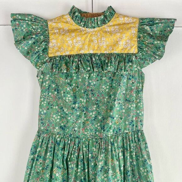 Rare $534 O Pioneers Dorothy Floral Cotton Ruffle Cottage Dress 4 Womens 0 2 XS - Picture 3 of 6